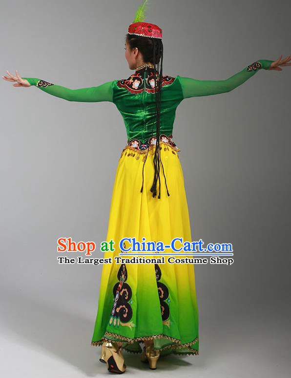 China Uyghur Nationality Stage Performance Clothing Uygur Ethnic Female Dance Garments Xinjiang Minority Folk Dance Green Dress