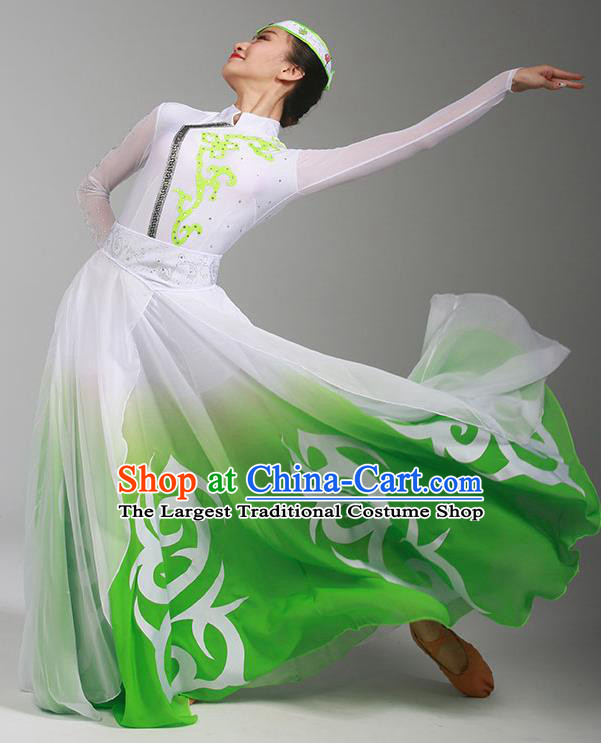 China Mongolian Minority Folk Dance Green Dress Mongol Nationality Stage Performance Clothing Ethnic Female Dance Garments