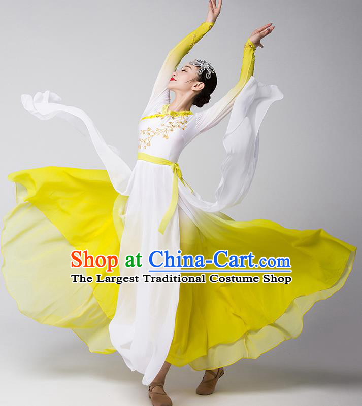 Top Chinese Woman Opening Dance Garment Costume Traditional Umbrella Dance Performance Clothing Classical Dance Yellow Dress