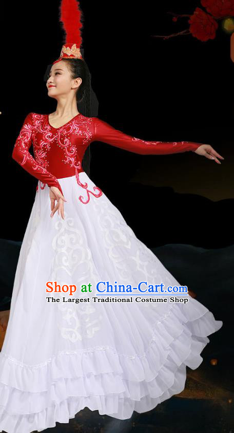 China Xinjiang Ethnic Stage Performance Garments Kazak Minority Folk Dance Dress Uygur Nationality Dance Clothing