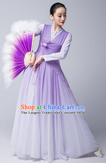 China Korean Nationality Stage Performance Clothing Ethnic Female Fan Dance Garments Korea Minority Folk Dance Lilac Dress