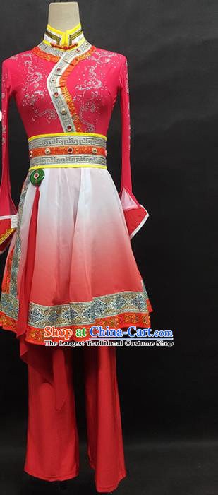 China Minority Folk Dance Rosy Dress Mongol Nationality Dance Clothing Mongolian Ethnic Stage Performance Garments