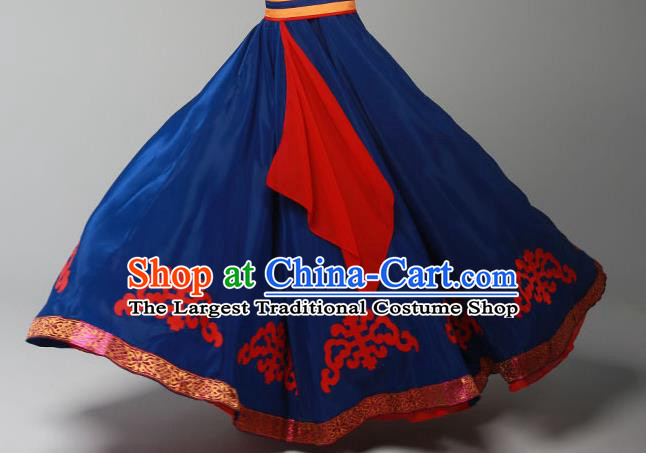 China Mongolian Ethnic Stage Performance Garments Minority Folk Dance Navy Dress Mongol Nationality Dance Clothing