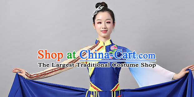 Top Chinese Traditional Stage Performance Clothing Classical Dance Deep Blue Dress Woman Umbrella Dance Garment Costume