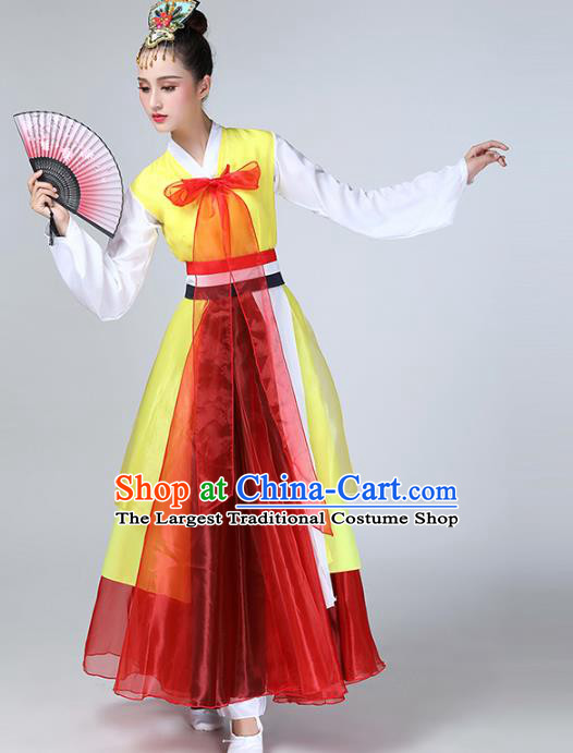 China Korea Minority Fan Dance Dress Ethnic Female Dance Garments Korean Nationality Stage Performance Clothing