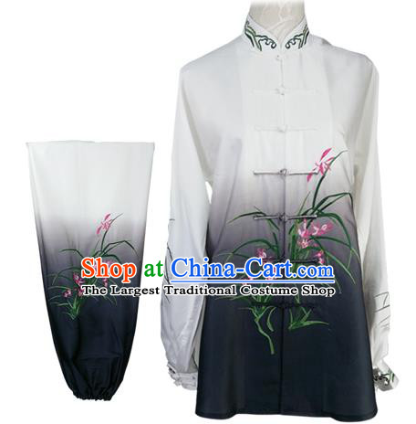 Chinese Tai Chi Kung Fu Garment Costumes Martial Arts Embroidered Orchids Outfits Wushu Competition Clothing