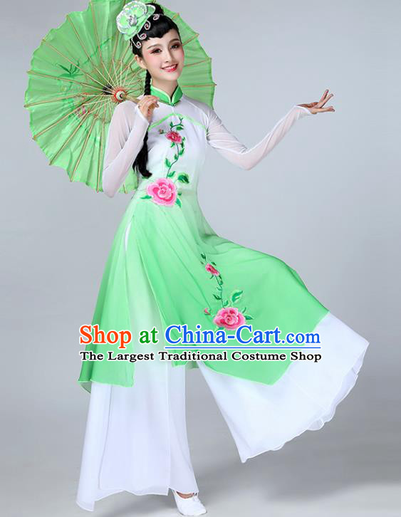 Top Chinese Classical Dance Green Dress Woman Umbrella Dance Garment Costume Traditional Fan Dance Performance Clothing