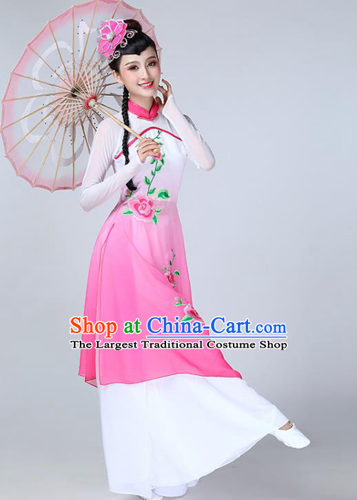 Top Chinese Traditional Fan Dance Performance Clothing Classical Dance Rosy Dress Woman Umbrella Dance Garment Costume