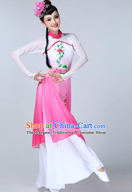 Top Chinese Traditional Fan Dance Performance Clothing Classical Dance Rosy Dress Woman Umbrella Dance Garment Costume