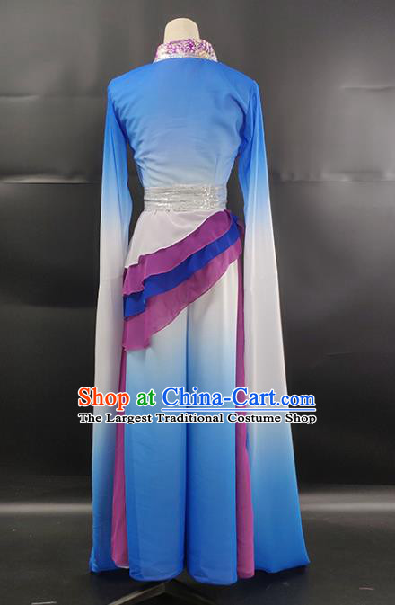 Top Chinese Traditional Water Sleeve Dance Performance Clothing Classical Dance Blue Dress Outfits Woman Group Dance Garment Costume