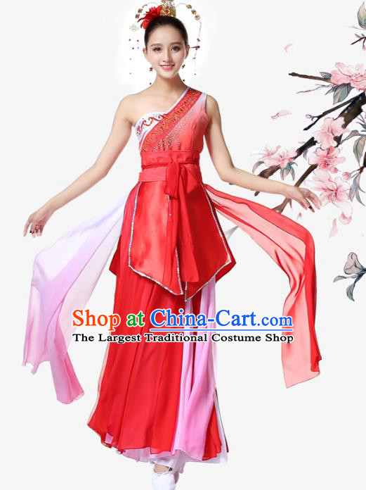 Top Chinese Traditional Umbrella Dance Red Dress Woman Stage Performance Clothing Classical Dance Solo Dance Garment Costume
