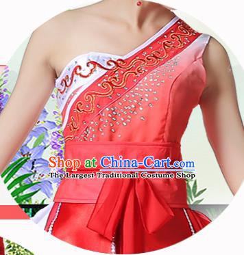 Top Chinese Traditional Umbrella Dance Red Dress Woman Stage Performance Clothing Classical Dance Solo Dance Garment Costume