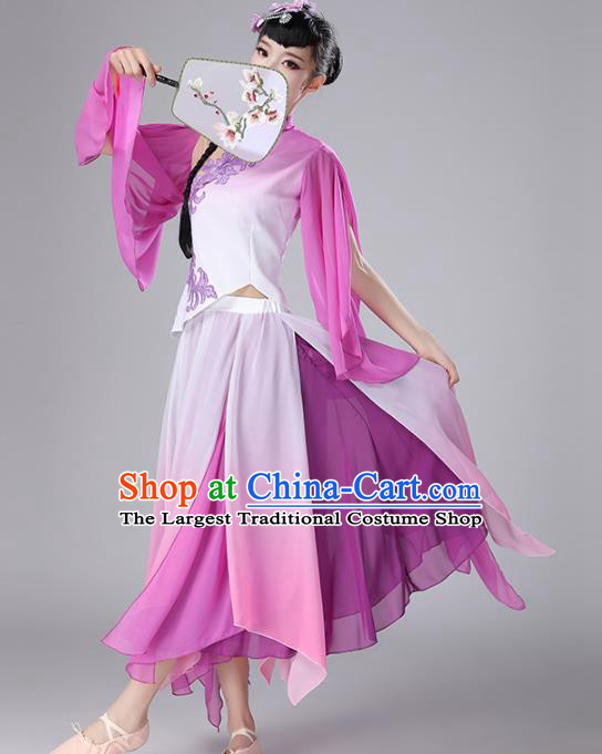 Top Chinese Traditional Fan Dance Performance Clothing Classical Dance Purple Dress Outfits Woman Solo Dance Garment Costume