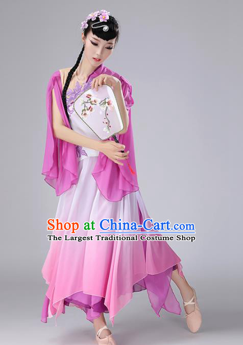 Top Chinese Traditional Fan Dance Performance Clothing Classical Dance Purple Dress Outfits Woman Solo Dance Garment Costume