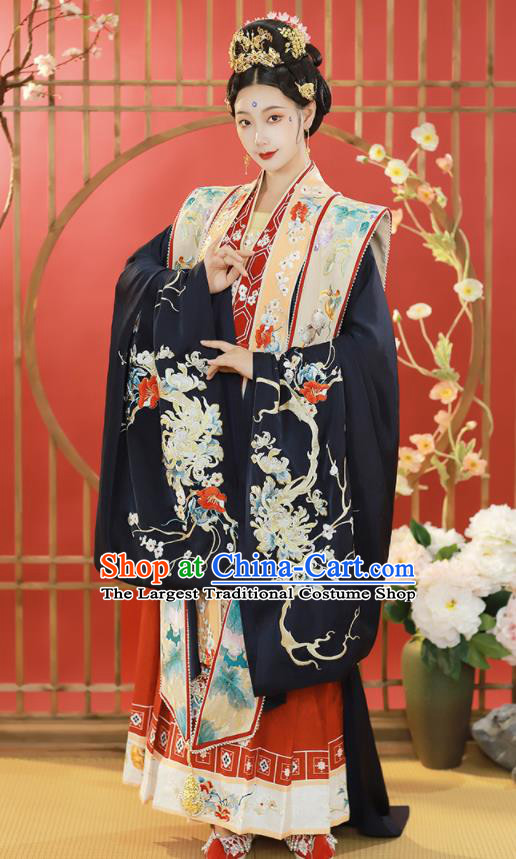 China Song Dynasty Court Woman Historical Clothing Ancient Imperial Empress Embroidered Hanfu Dress Garments Complete Set