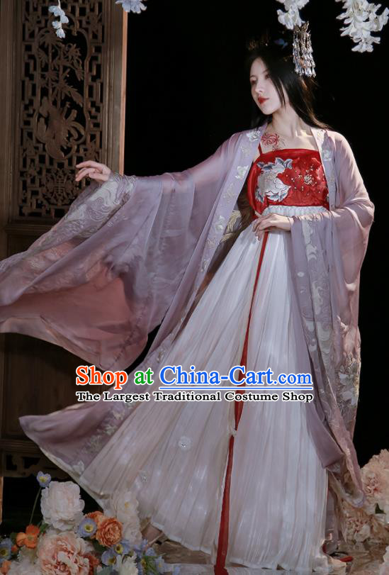 China Tang Dynasty Court Princess Historical Clothing Ancient Palace Beauty Embroidered Hanfu Dress Garments
