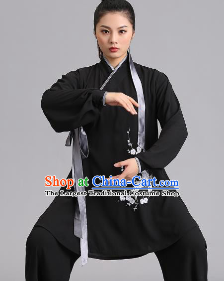 Chinese Kung Fu Tai Chi Training Clothing Martial Arts Embroidered Plum Garments Tai Ji Group Competition Black Outfits