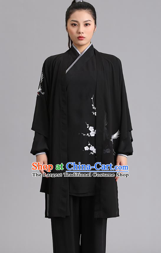 Chinese Kung Fu Tai Chi Training Clothing Martial Arts Embroidered Plum Garments Tai Ji Group Competition Black Outfits