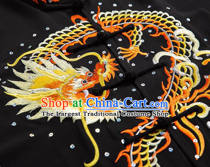 Chinese Tai Ji Competition Black Outfits Kung Fu Tai Chi Training Clothing Martial Arts Embroidered Dragon Garments