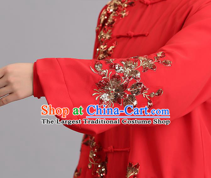 Chinese Martial Arts Embroidered Sequins Red Garments Tai Ji Competition Outfits Kung Fu Tai Chi Training Clothing