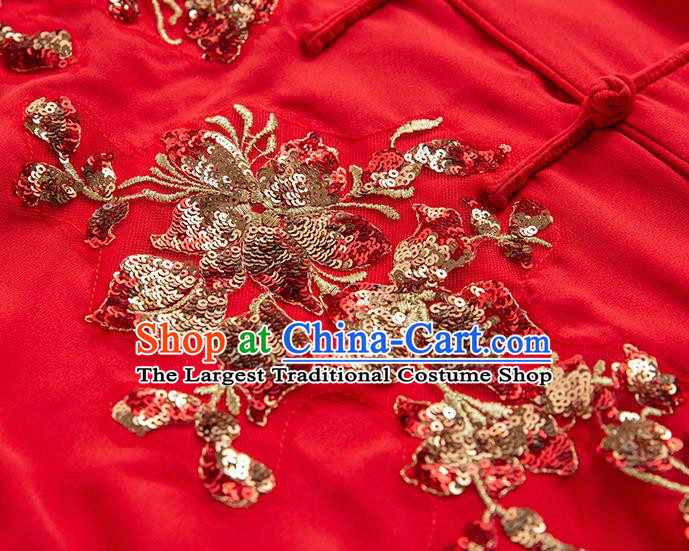 Chinese Martial Arts Embroidered Sequins Red Garments Tai Ji Competition Outfits Kung Fu Tai Chi Training Clothing