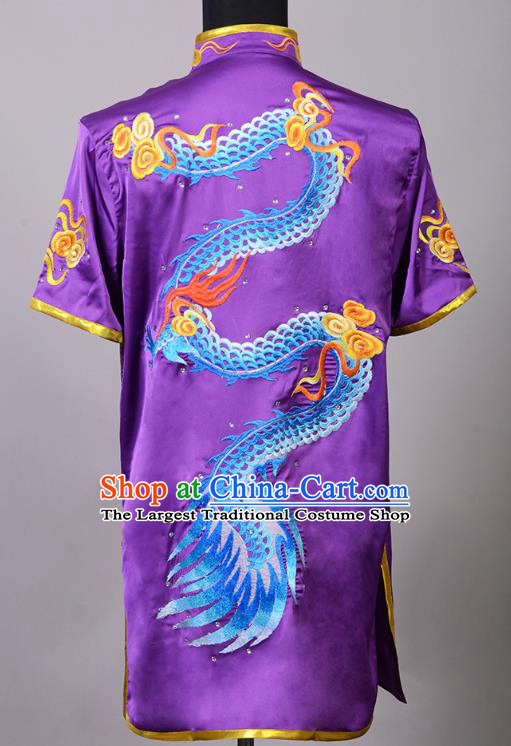 Top China Kung Fu Embroidered Apparels Cudgel Play Performance Garment Costumes Southern Boxing Purple Uniforms Martial Arts Competition Clothing