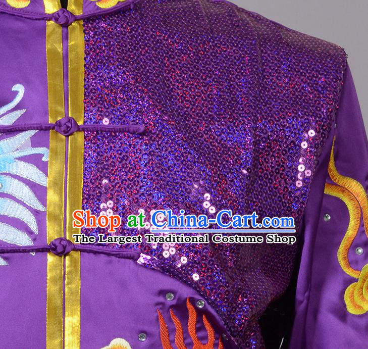 Top China Kung Fu Embroidered Apparels Cudgel Play Performance Garment Costumes Southern Boxing Purple Uniforms Martial Arts Competition Clothing