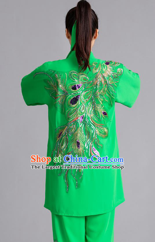 Chinese Martial Arts Garments Tai Ji Competition Embroidered Sequins Phoenix Green Outfits Kung Fu Tai Chi Performance Clothing