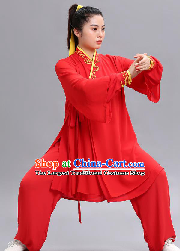 Chinese Martial Arts Performance Garments Tai Ji Chuan Embroidered Red Outfits Tai Chi Kung Fu Competition Clothing