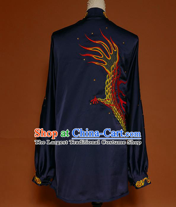 China Kung Fu Tai Ji Suits Tai Chi Competition Navy Uniforms Martial Arts Embroidered Dragon Garment Costumes