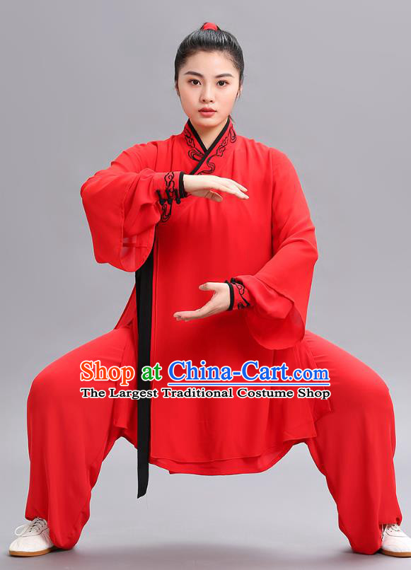 Chinese Tai Chi Kung Fu Competition Clothing Martial Arts Performance Garments Tai Ji Chuan Embroidered Red Outfits