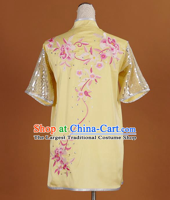 Chinese Kung Fu Tai Chi Performance Yellow Suits Martial Arts Short Sleeve Outfits Wushu Competition Garment Costume