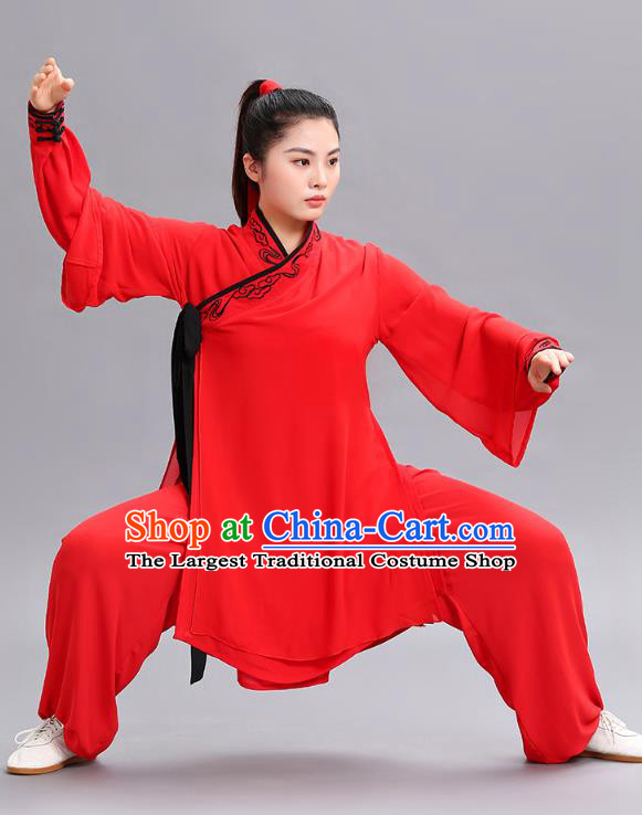 Chinese Tai Chi Kung Fu Competition Clothing Martial Arts Performance Garments Tai Ji Chuan Embroidered Red Outfits