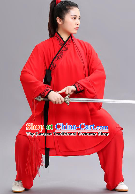 Chinese Tai Chi Kung Fu Competition Clothing Martial Arts Performance Garments Tai Ji Chuan Embroidered Red Outfits