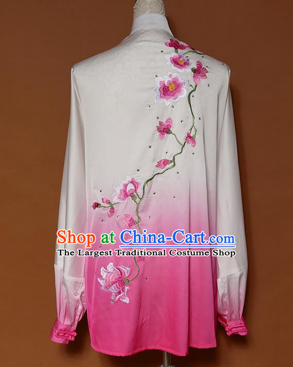 Chinese Children Martial Arts Costumes Tai Chi Performance Clothing Girl Kung Fu Embroidered Plum Rosy Uniforms
