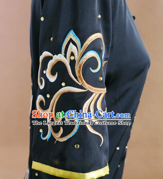 China Martial Arts Garment Costumes Kung Fu Tai Ji Performance Black Suits Changquan Boxing Competition Embroidered Uniforms