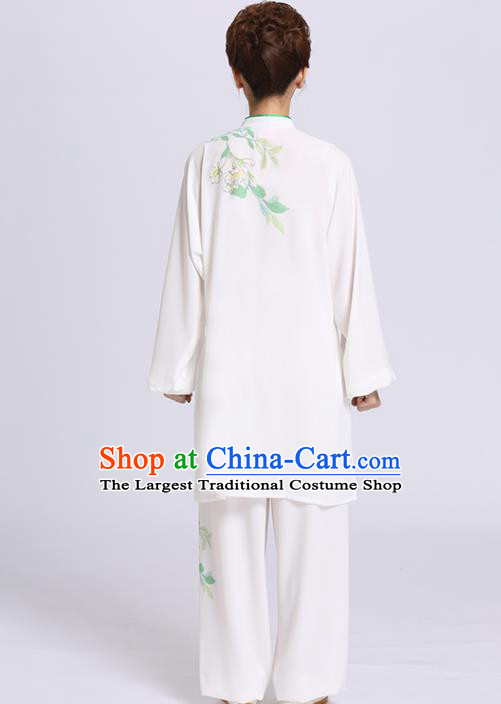 Chinese Martial Arts Printing Flowers White Outfits Kung Fu Tai Ji Competition Clothing Tai Chi Sword Performance Suits