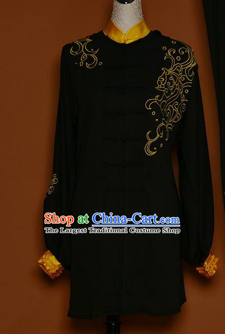 Chinese Tai Ji Training Clothing Tai Chi Sword Performance Suits Martial Arts Competition Embroidered Black Outfits