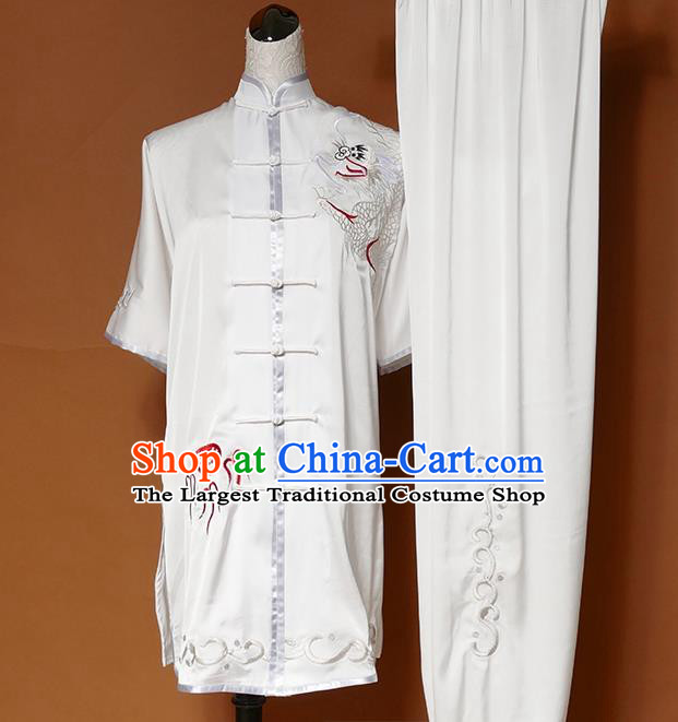 Chinese Tai Chi Performance White Suits Martial Arts Competition Embroidered Outfits Kung Fu Tai Ji Training Clothing