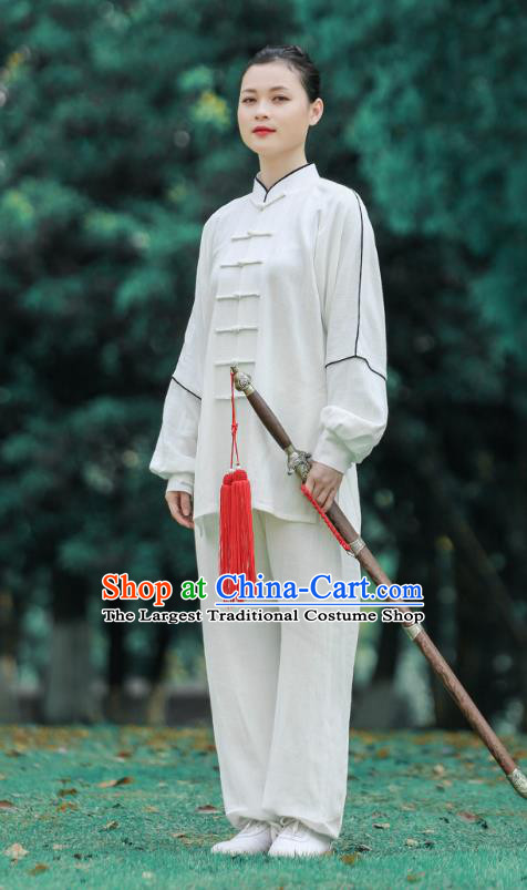 Chinese Kungfu Performance Suits Tai Ji Chuan White Long Sleeve Outfits Tai Chi Group Competition Clothing Martial Arts Garment