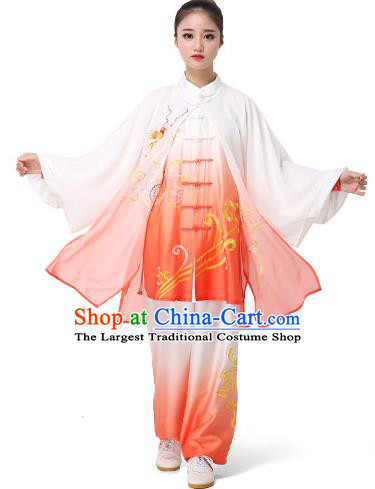 Chinese Tai Chi Clothing Martial Arts Garment Kung Fu Competition Embroidered Gradient Red Suits Tai Ji Performance Outfits