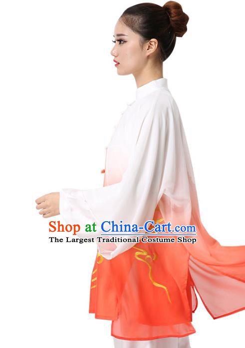Chinese Tai Chi Clothing Martial Arts Garment Kung Fu Competition Embroidered Gradient Red Suits Tai Ji Performance Outfits