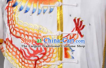 China Kung Fu Performance Suits Southern Boxing Garment Costumes Wushu Competition Embroidered Dragon White Uniforms Martial Arts Clothing