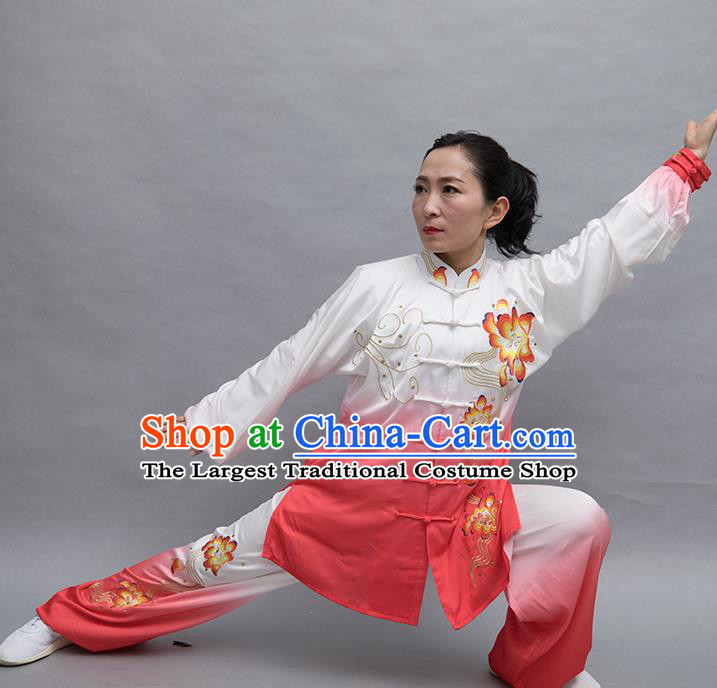 Chinese Martial Arts Embroidered Peony Outfits Tai Chi Performance Garment Costume Kung Fu Competition Suits