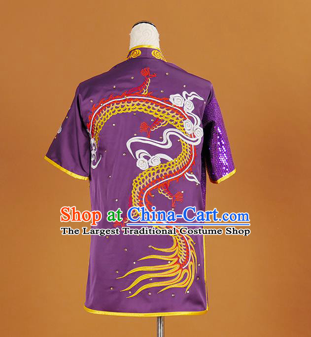 China Kung Fu Competition Purple Sequins Uniforms Wushu Kongfu Garment Costumes Nanquan Boxing Training Embroidered Suits