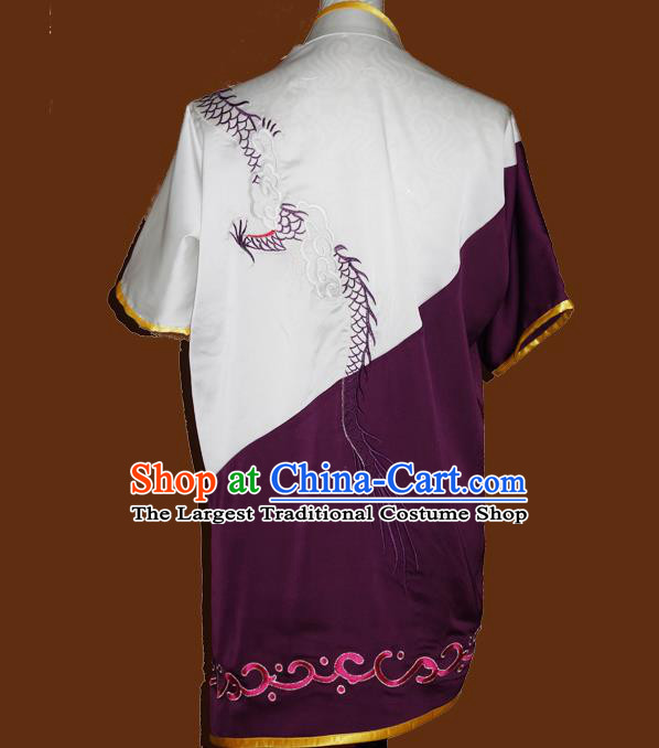 China Wu Shu Training Embroidered Dragon Suits Kung Fu Competition Purple Uniforms Tai Chi Garment Costumes