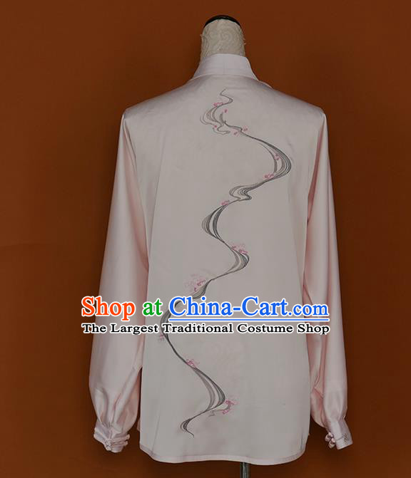 Chinese Tai Chi Competition Light Pink Suits Martial Arts Embroidered Outfits Kung Fu Tai Ji Training Clothing