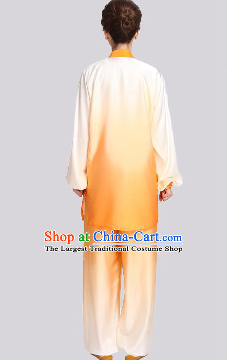 Chinese Tai Ji Training Clothing Tai Chi Kung Fu Gradient Orange Suits Martial Arts Competition Embroidered Peony Outfits