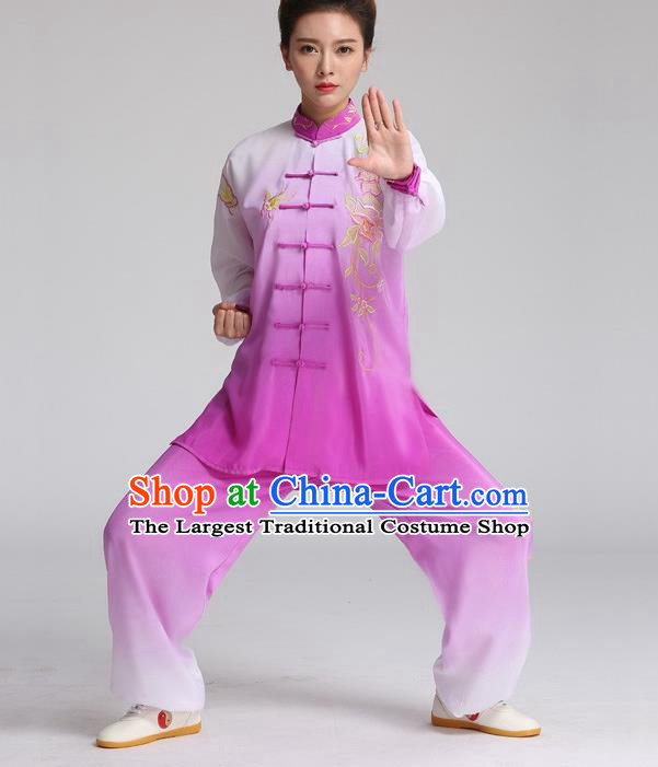 China Kung Fu Performance Purple Outfits Martial Arts Tai Ji Competition Suits Tai Chi Training Embroidered Clothing