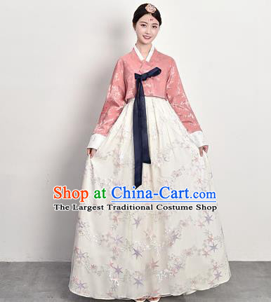 Traditional Asian Palace Princess Pink Blouse and Dress Outfits Korean Court Dress Ancient Korea Female Garment Costumes